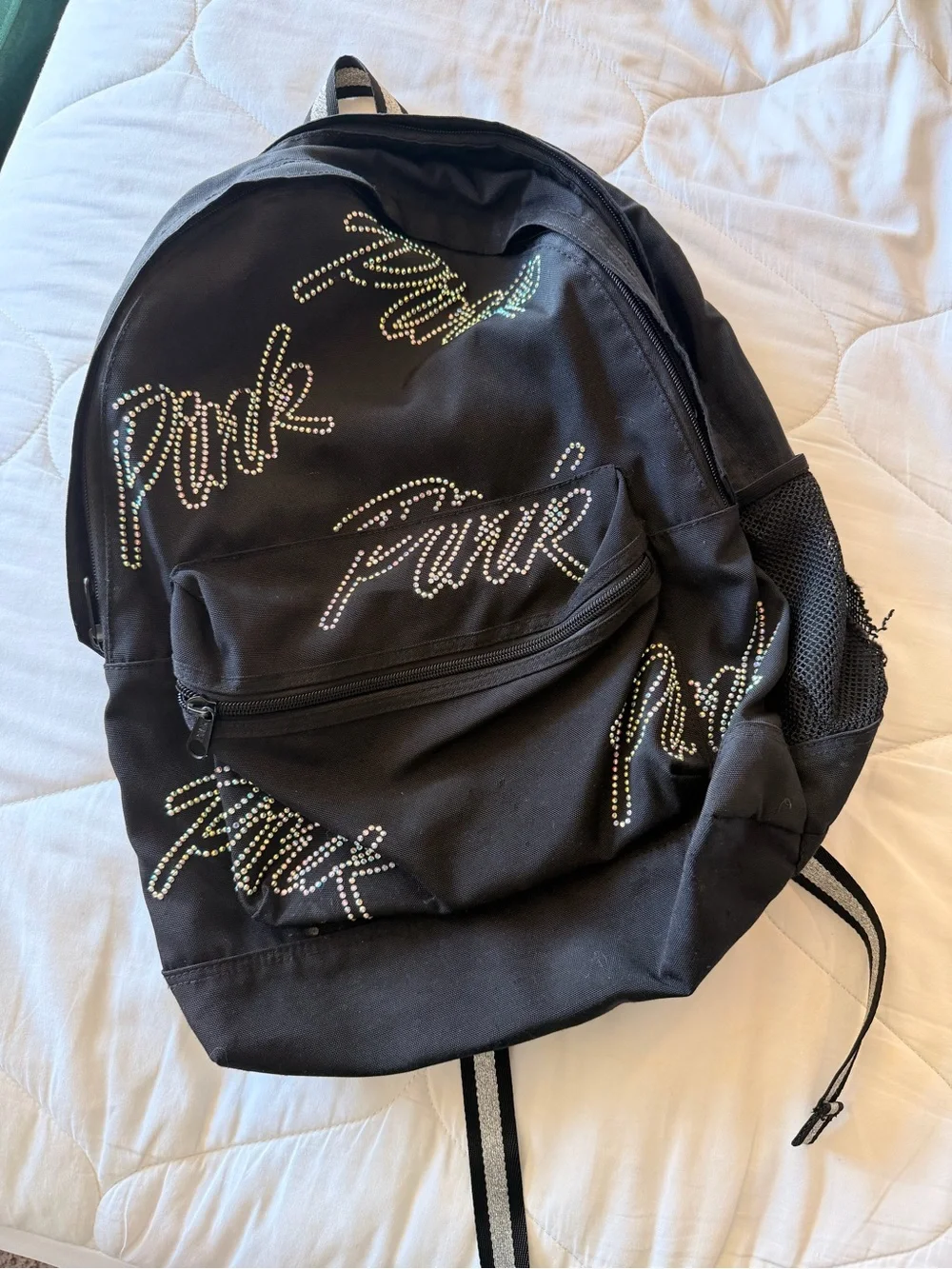 PINK Victoria's Secret Black Backpack with Rhinestone Script